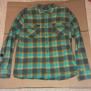Men's Casual Button-Down Plaid Shirt - Teal & Yellow
